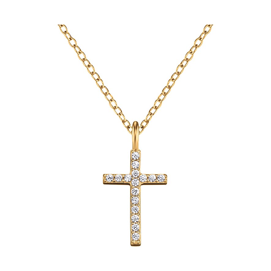 Vergoldete Kreuz-Kette mit Zirkonia